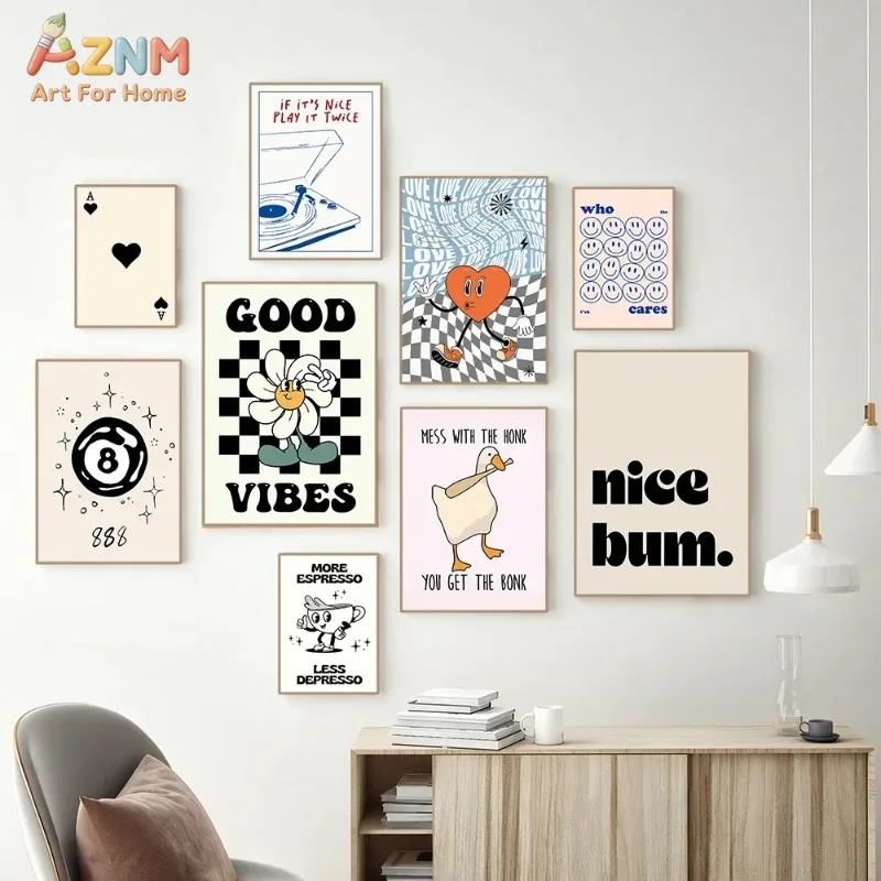 AZNM Ciao Bella Self Love Club Inspirational Typography Bauhaus Retro Aesthetic Quote Gin Tonic Canvas Wall Art Unframed Room Ho