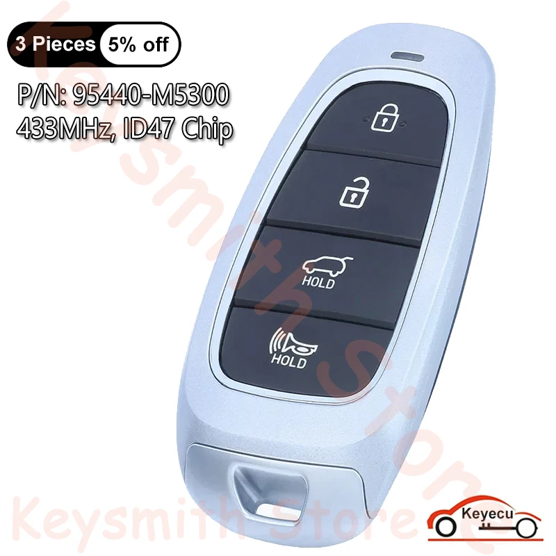 KEYECU 4 Buttons 433MHz ID47 Chip for Hyundai Nexo 2019 2020 2021 2022 Auto Smart Remote Control Key Fob P/N: 95440-M5300