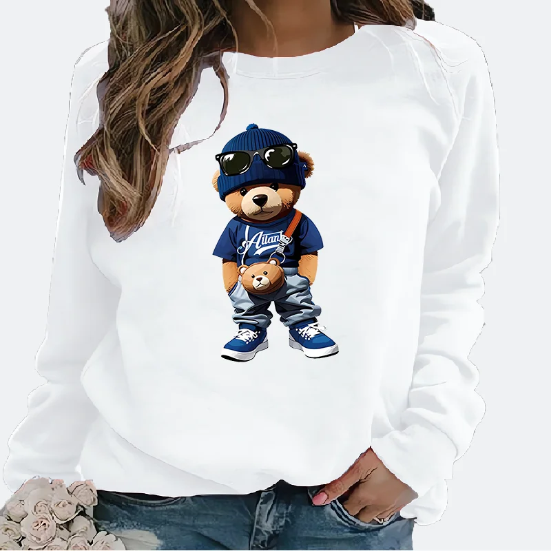 Unissex outono inverno em torno do pescoço hoodie moda única urso impressão quente topo aconchegante todas as estações pulôver moletom