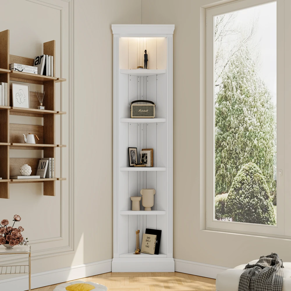 

83.4"Tall Modern Corner Shelf,5 Tier Corner Bookcase with LED Light, Storage Standing Shelf Unit, Open Corner Plant Display