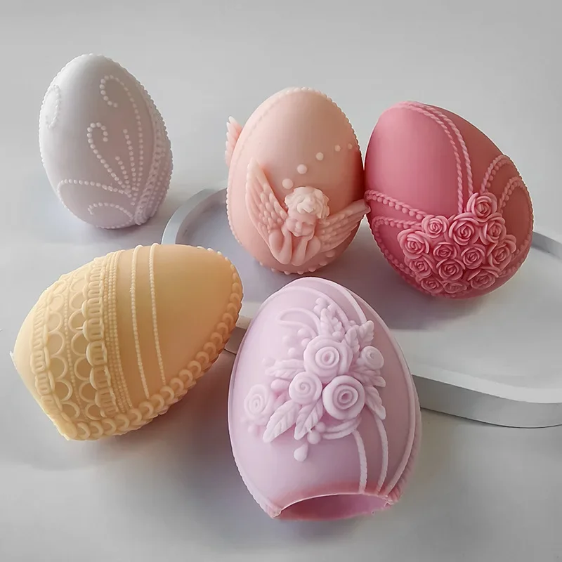 3D Easter Egg Candle Silicone Mold Angel Flower Embossment DIY Handmade Soap Chocolate Baking Mould