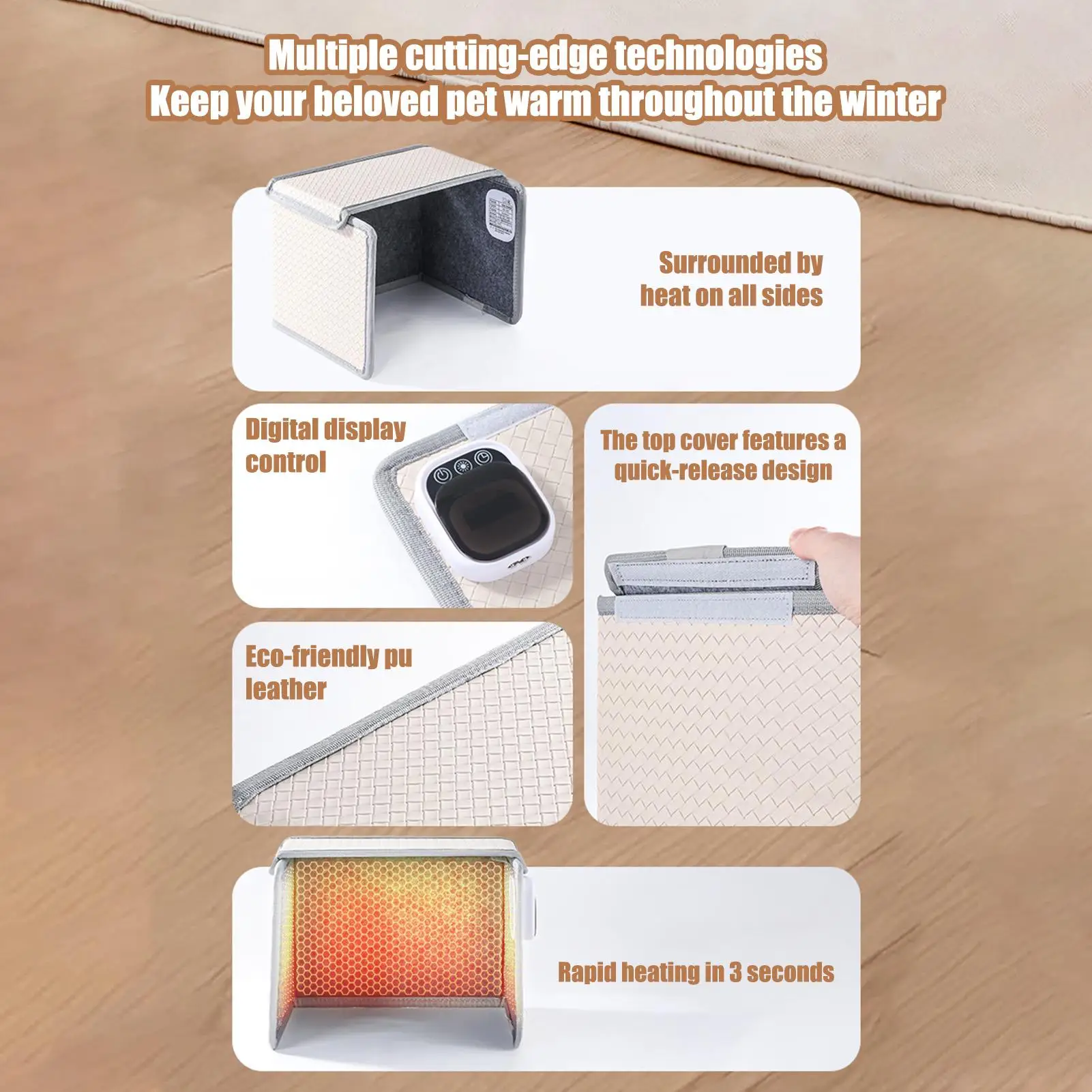 

Heating Cat Cave Waterproof Foldable Warm Adjustable Pet Nest Covered Cave Heated Pet Tent For Home Dorm Office Apartment