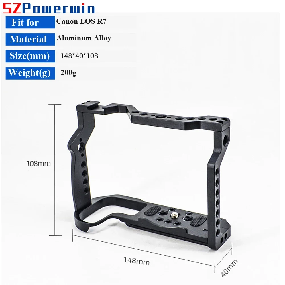 Powerwin Camera Cage For Canon EOS R7 with wooden Handgrid Handle Kit Aluminum Alloy Multifunctional Arri Locating Screw