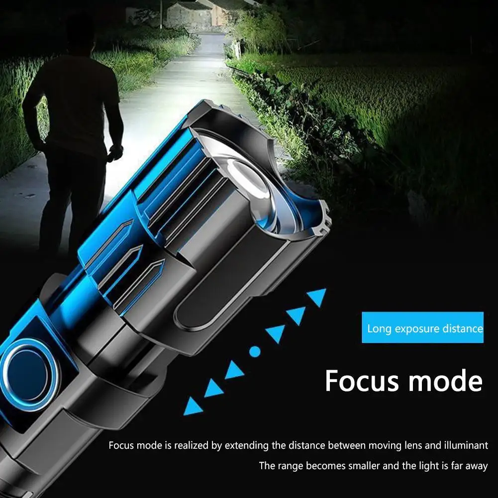 

Led High-power Flashlight Lighting Long Standby Bright Usb Camping Zoom Rechargeable Retractable Fashlight Spotlight O7m3