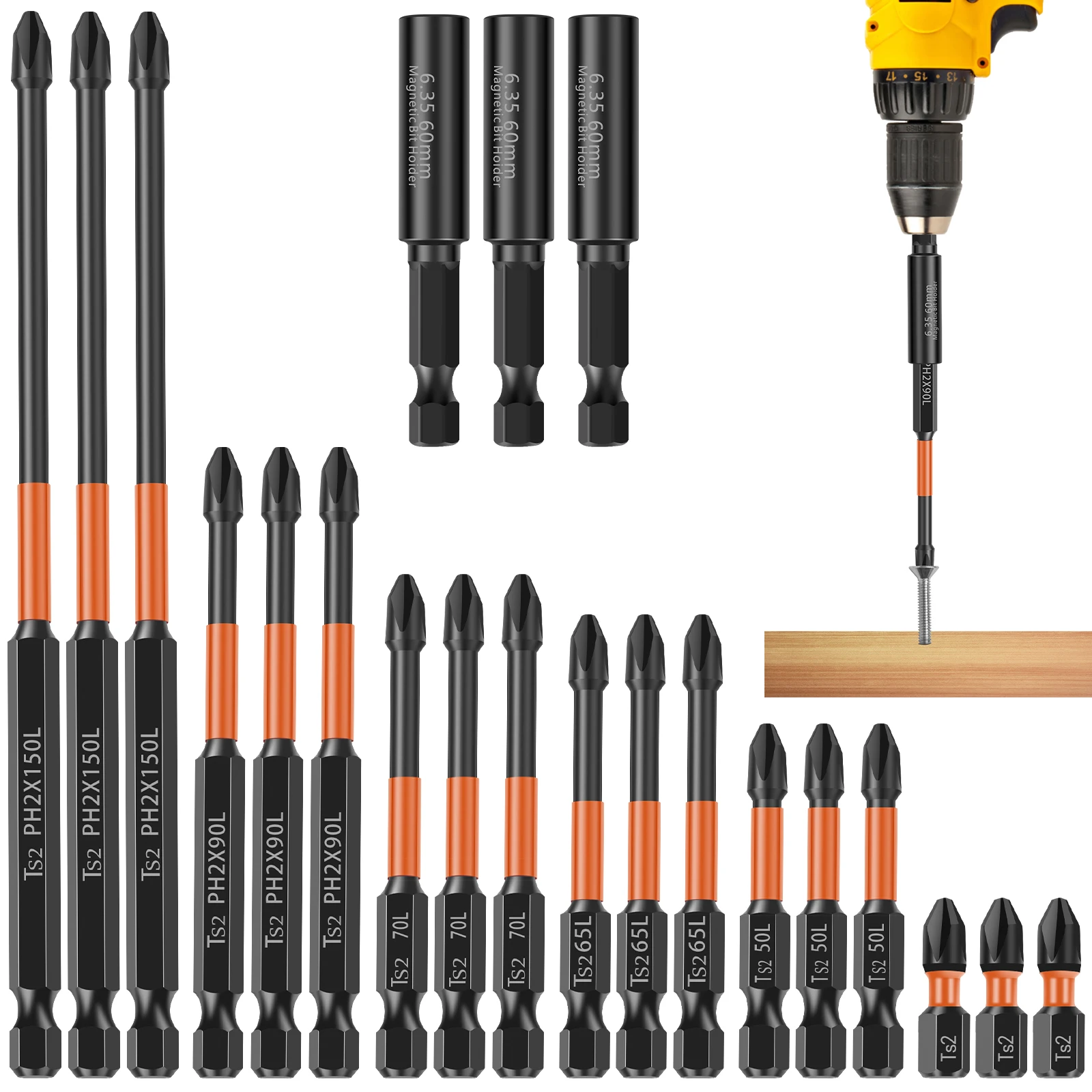 21Pcs High Hardness and Strong Magnetic Bit Set with Socket S2 Steel Anti-Slip and Shockproof Bit Impact Screwdriver Bit High