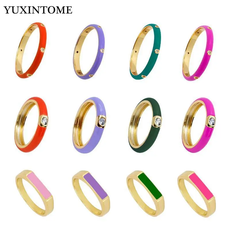 24k gold-plated enamel ring wall-mounted zircon couple unisex ring retro Cute colorful fashion pair ring trendy jewelry gifts