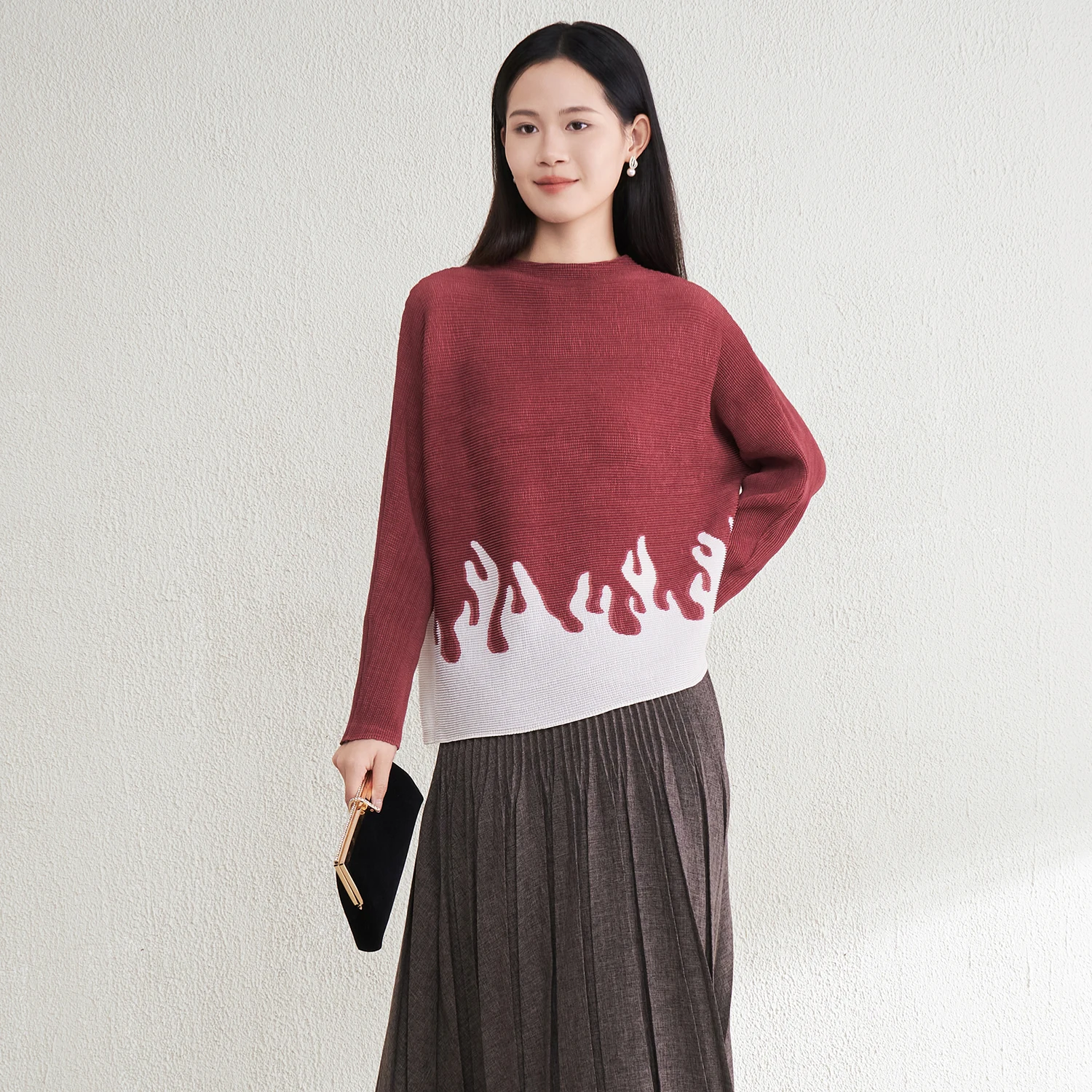 

Miyake Spring Summer Blouse Pleated Conventional Sleeve Neck Vintage Regular Pleated Woven 100% Polyester Shirt