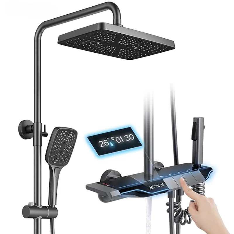 For Tiktok Trends Hot And Cold Led Digital Display Battery Free Hydro-electric Power 4-way Rainfall Piano Key Shower Sets