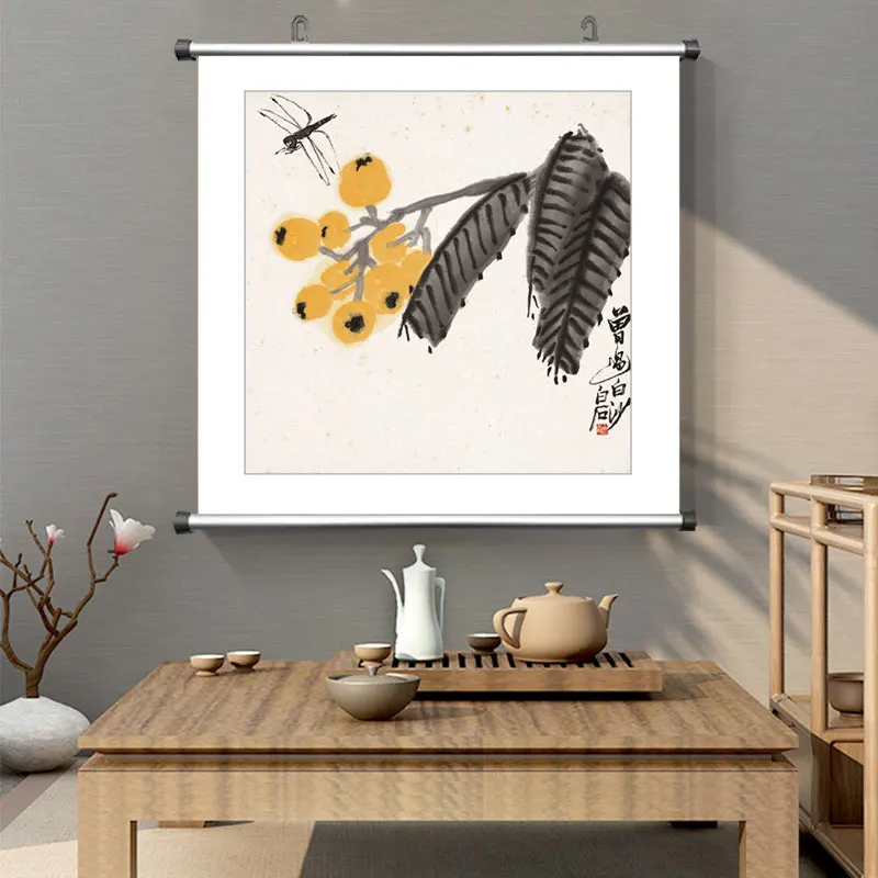 Teahouse Decor Chinese Famous Canvas Painting Qi Baishi Fruit Peach Zen Wall Art Poster Picture Print Office Living Room Home