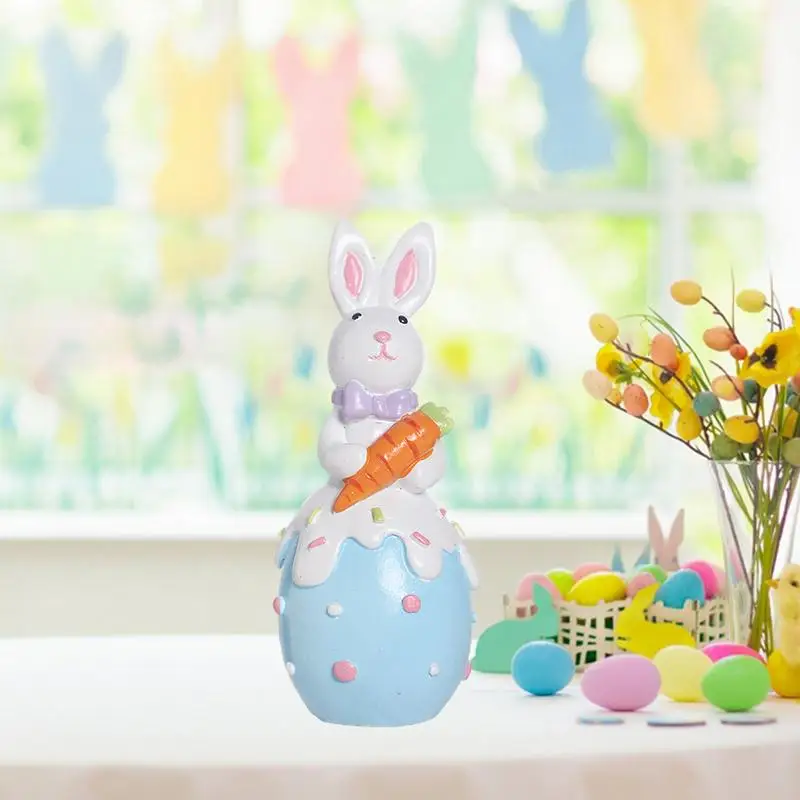 Happy Easter Decoration Colorful Easter Bunny With Egg Statue Resin Funny Table Rabbit Ornaments For Desktop, Shelf, Fireplace