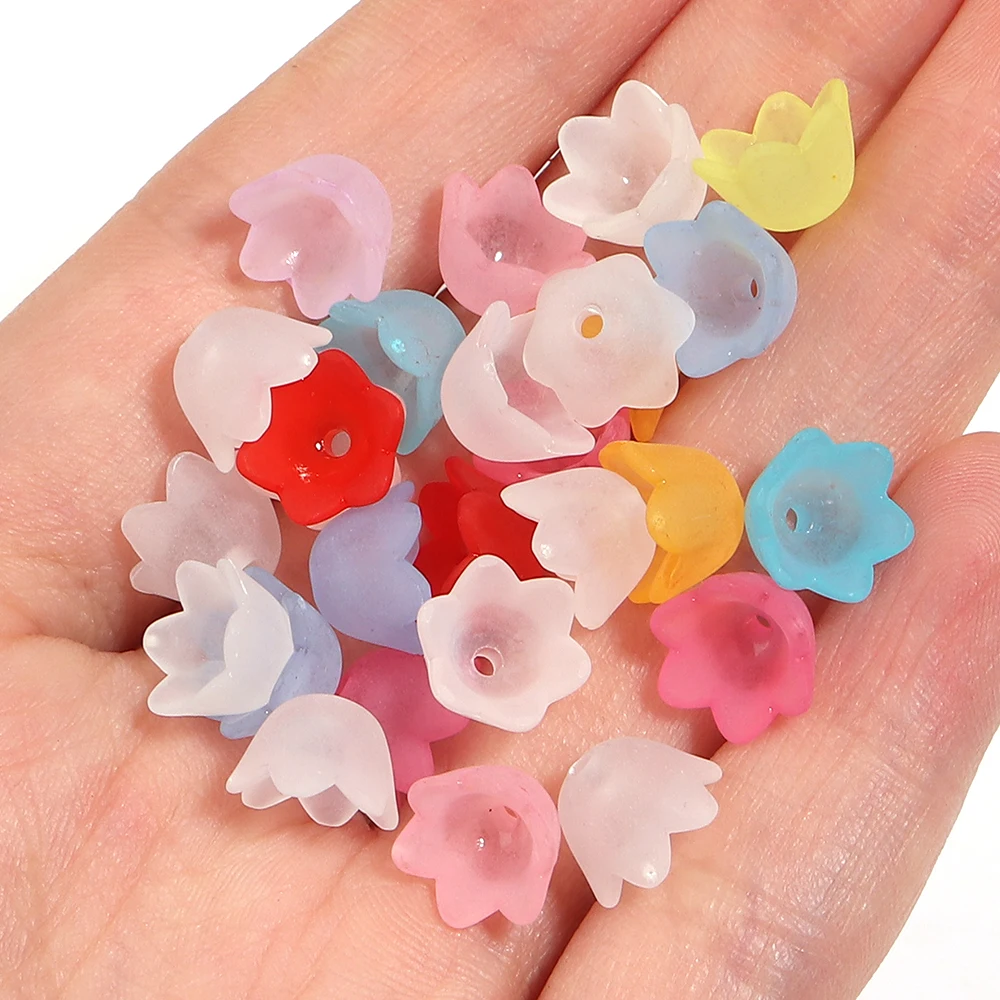 100 Stück/Lot Tulpenblüten-Maiglöckchen-Perlenkappen Transparente Mattierte Acryl-Abstandsperlen für Schmuckherstellung DIY-Zubehör – Detail 2