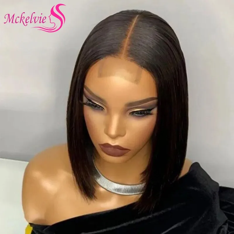 2*6 Lace Straight Bob Wigs Middle Part 100% Human Hair Transparent Lace Brazilian Virgin Hair High Quality Wig For Black Women