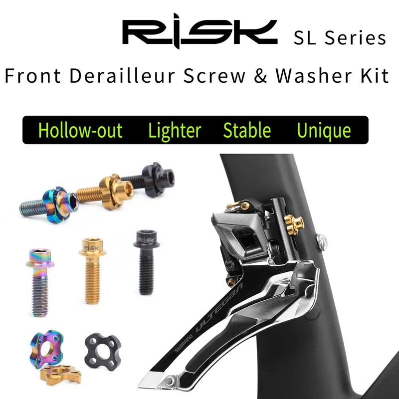 

RISK M5x16mm Hollow Titanium Screws with Arc Washers for Bicycle Front Derailleur Fixing Road Bike Shift Fixing Bolt Gasket 5*16