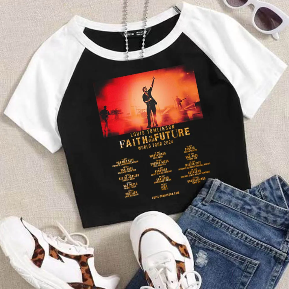 Faith In The Future 2024 World Tour Lo. Uis Crop Shirt Faith In The Future Girls T Shirts Fashionable Navel-Baring Short T-Shirt