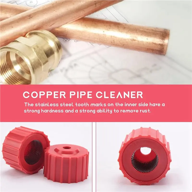 ABJI-9Pcs Copper Pipe Cleaner Set 1/2 Inch, 3/4 Inch And 1 Inch Copper Tube Brush Plumbing Cleaning Brush