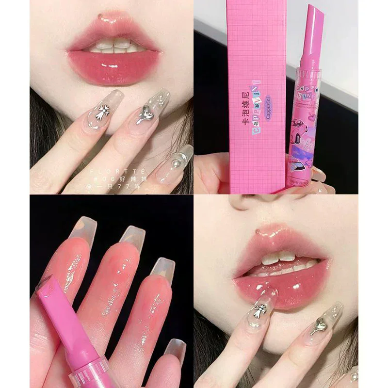 Cappuvini geléia amor batom rosa brilho de água claro lábio esmalte à prova dwaterproof água copo antiaderente hidratante plumping brilho labial maquiagem