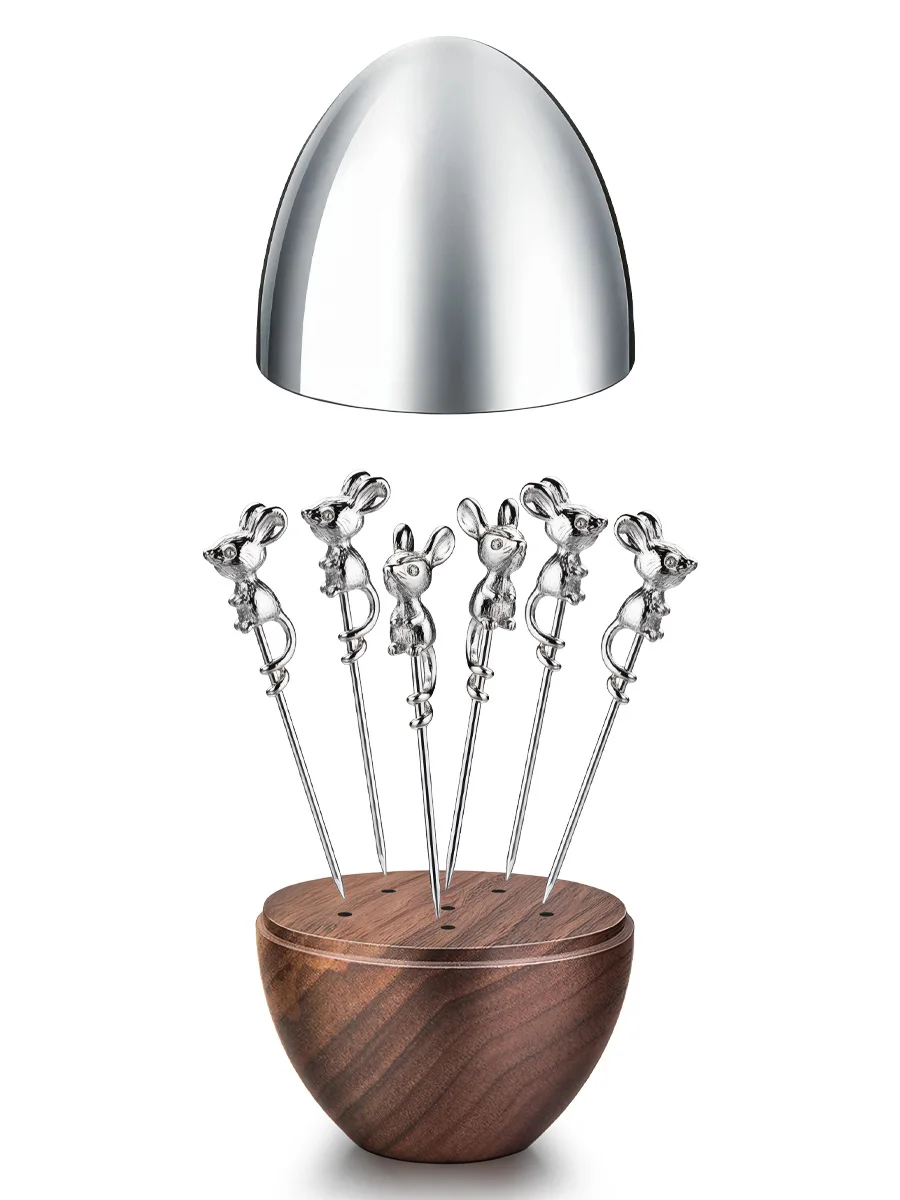 

Luxury Copper Fruit Picks Set with Walnut Wood Base, 6 pcs Cocktail Picks with Lid for Home Decor, Party and Bar