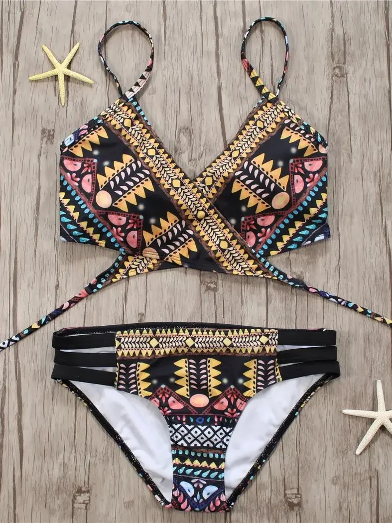 2022 Sexy Bandage Aztec Biquini String Strappy Schwimmen Tragen Badeanzug Badeanzug Bademode bademode Frauen Brasilianischen Bikini