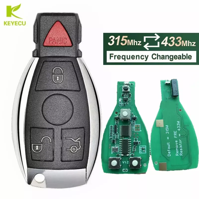 KEYECU Replacement 4Buttons Improved Smart Remote Key FOB 315/433MHZ for Benz 705 Moto 1997-2000 NEC 2001-2010 BGA after 2011