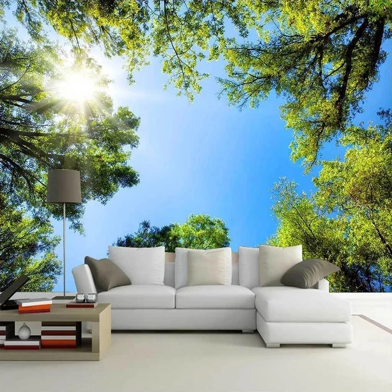 Custom 3D Wallpaper Green Forest Blue Sky Sunlight Nature Landscape Kitchen Bedroom Mural Living room TV background restaurant