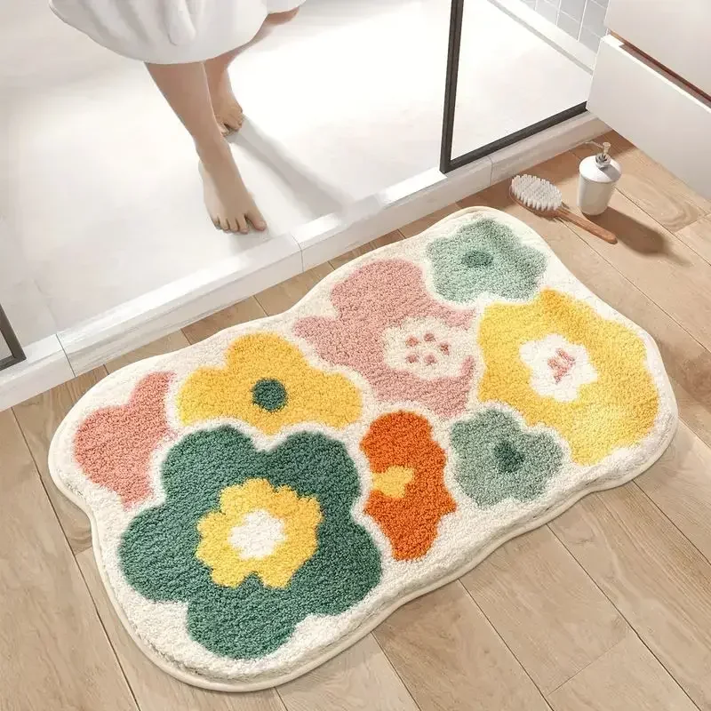 Small Fresh Floor Mats Soft Flowers Words Rugs Home Entrance Carpets Bedroom Toilet Bathroom Door Absorbent Non-Slip Foot Pad