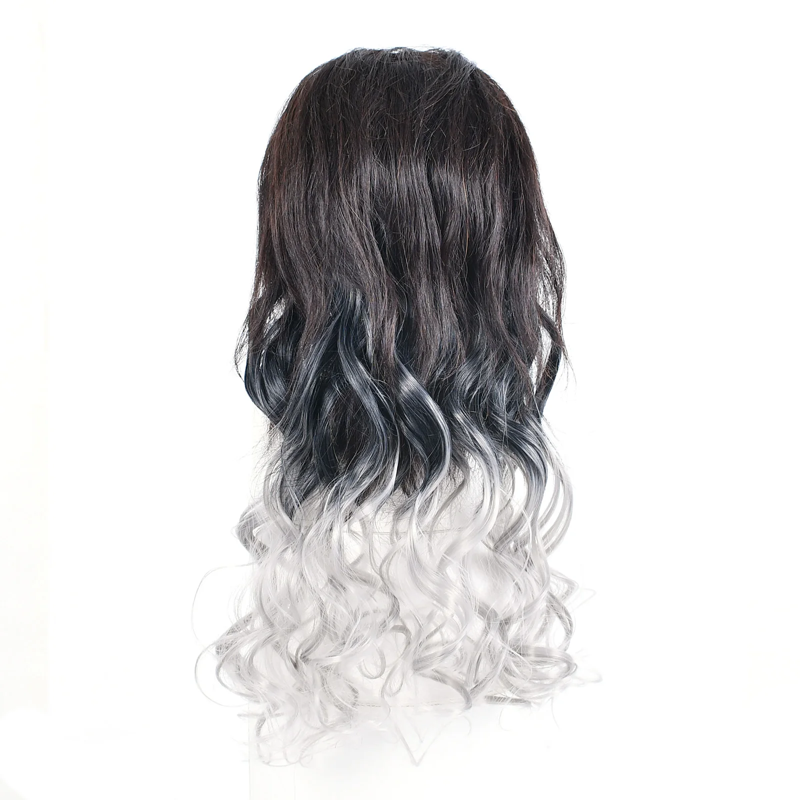 Jeedou Synthetic Hair Clip in Hair Extension One Piece Straight&Wavy Black Gray Ombre Color Cosplay Hairpieces