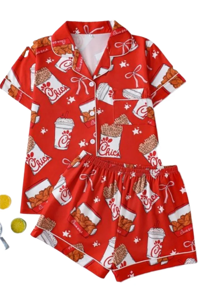 

2025 Pajamas Sets For Women Summer 3D Printed Short Sleeveds Shirt And Shorts Two Piece Set Casual Conjunto Dos Piezas Mujerr