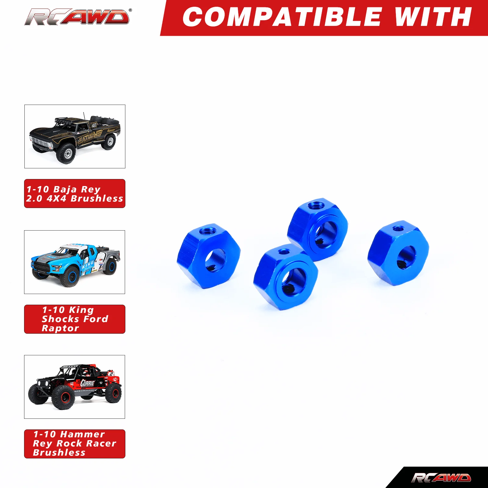 RCAWD koło Adapter sześciokątny sześciokątne zestaw przypinek do 1/10 LOSI Baja Rey 4WD 1/10 młotek Rey U4 Rock Racer ulepsza części