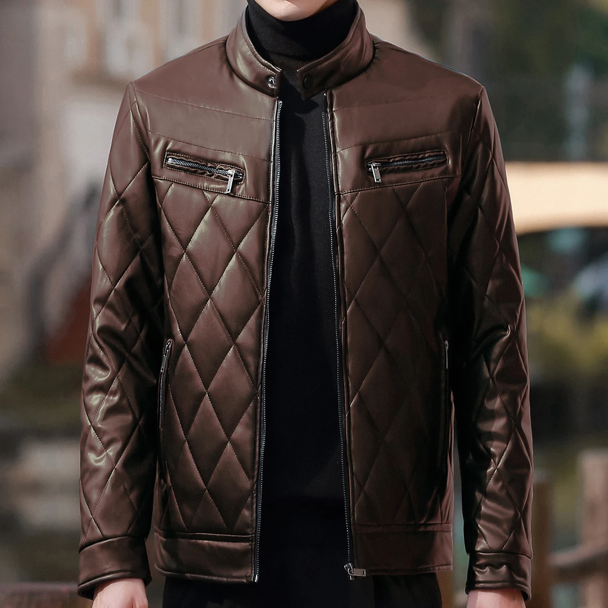 Chaqueta de cuero PU con diseño de moda de primavera para hombre, abrigo con bolsillo para motorista, chaqueta de cuero Vintage informal para motocicleta