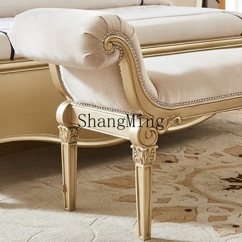 

FG light luxury solid wood bedside stool modern simple champagne gold bed front couch cloakroom with armrest bench