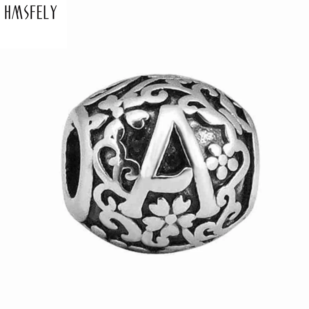 HMSFELY The A Letter Beads For Charm Women Bracelet Jewelry Making Accessories Bead 316l Stainless Steel Beads