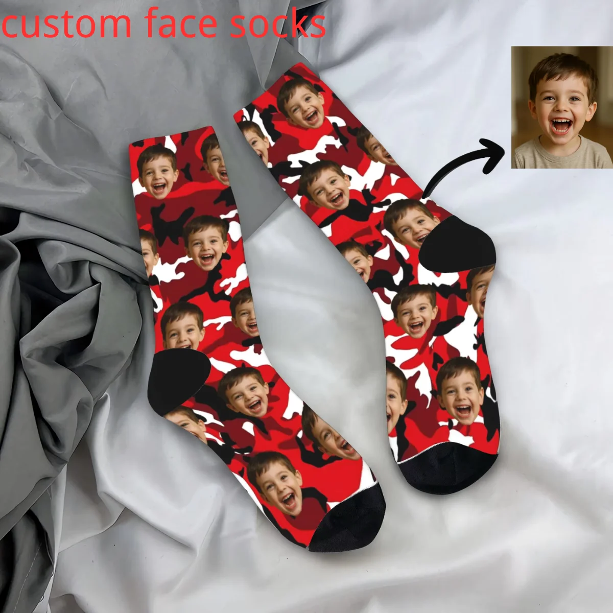 وجه مخصص لتقوم بها بنفسك الجوارب التمويه تصميم جوارب عدم الانزلاق الكبار الرجال الجوارب عالية الجودة الشتاء Harajuku جوارب رياضية في الهواء الطلق #1