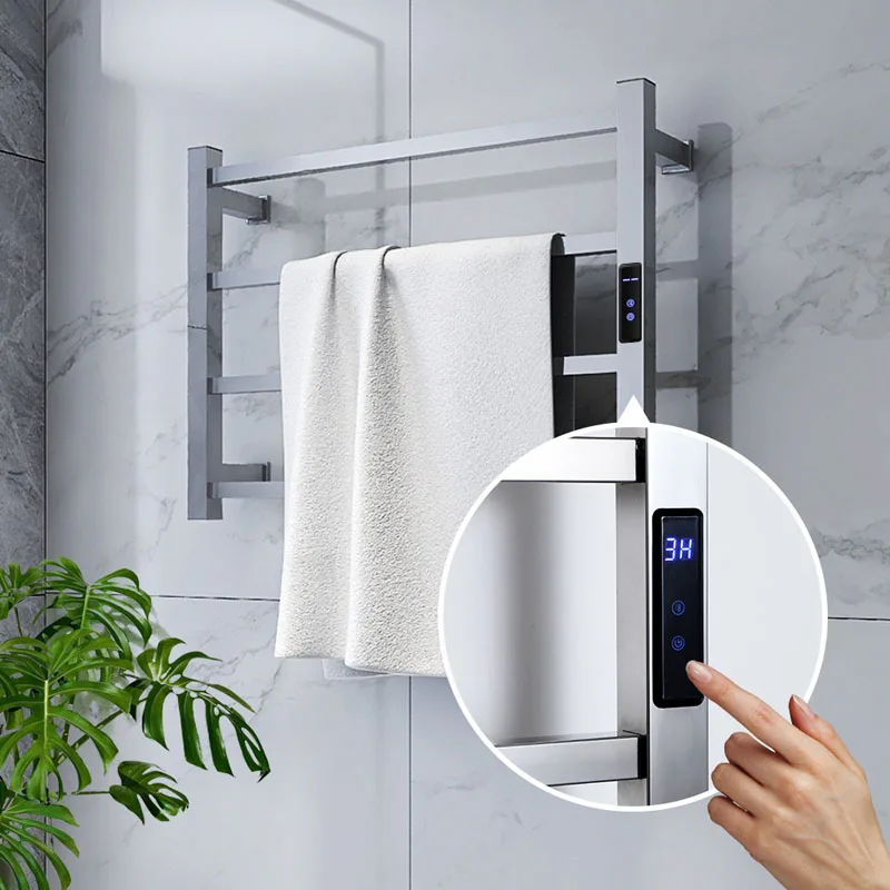 Fashion wall-mounted towel rack regular temperature digital display 304 stainless steel waterproof electric towel rack bathroom