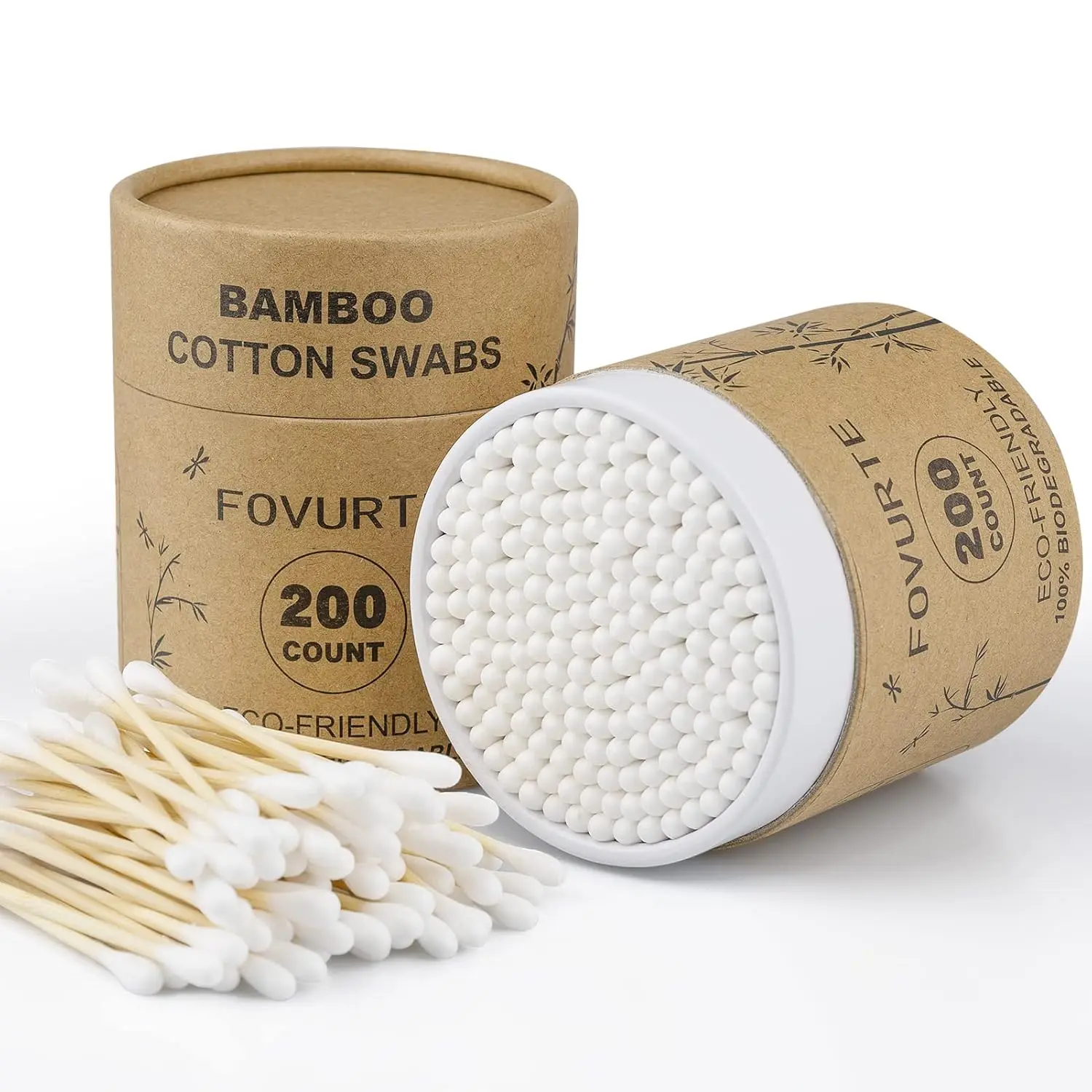 

400 Bamboo Cotton Swabs, Natural Organic Cotton Buds, Double Round Tips for Ears, Makeup & Cleaning