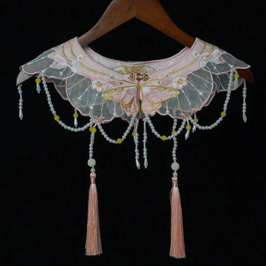 

Chinese Hanfu Butterfly Cloud Shoulder Shawl With Pearl Beads And Tassels For Women