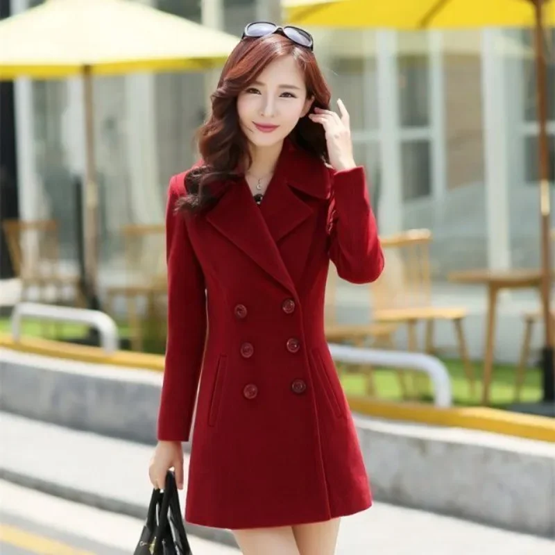 

Plain Women's Wool & Blends Coat Korean Style Clothing Ladies Jackets Double Breasted Luxury Single Elegant Winter Clothes 2024