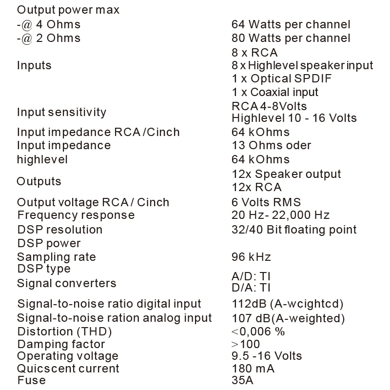 Redpower 8*64 W amplifier with DSP processor