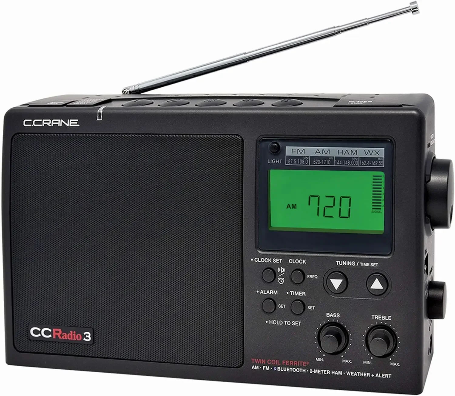 C. Crane CCRadio 3 Radio Digital portátil, receptor de largo alcance, AM, FM, NOAA, alerta meteorológica Plus y banda Ham de 2 metros