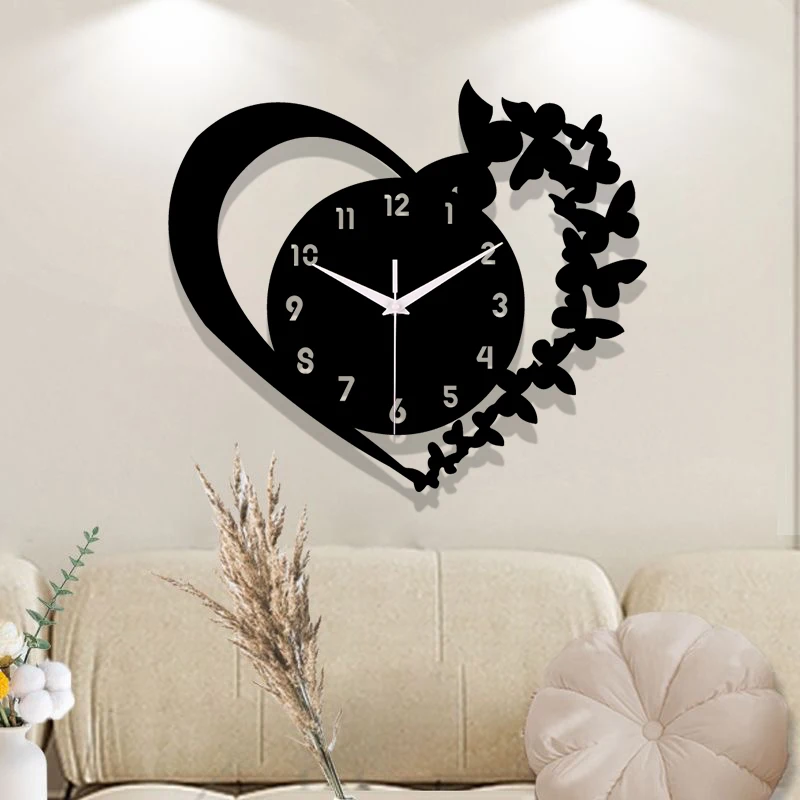 Heart shaped frameless design acrylic silent clock living room bedroom home decoration Mother's Day New Year Easter gift