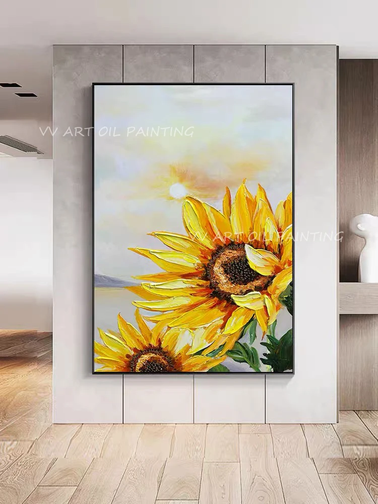 

Sunflower knife plant 100% Handmade beaitful light greelandscape art oil canvas painting abstract sitting room