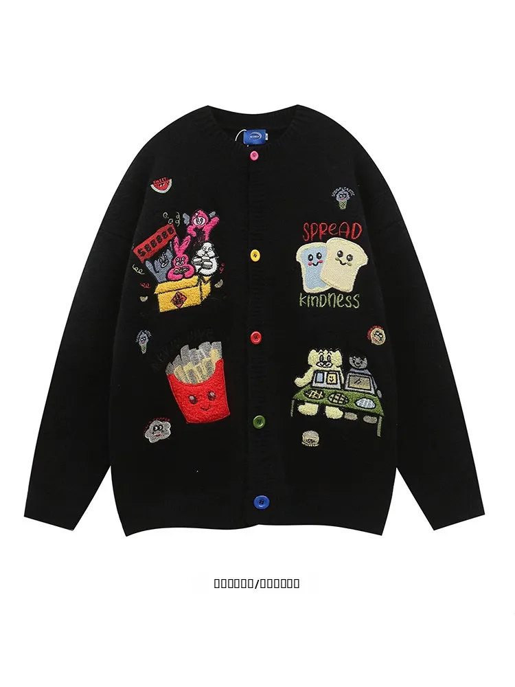 

Свитер-кардиган оверсайз в американском мультяшном стиле для молодежи, с круглым вырезом и длинными рукавами