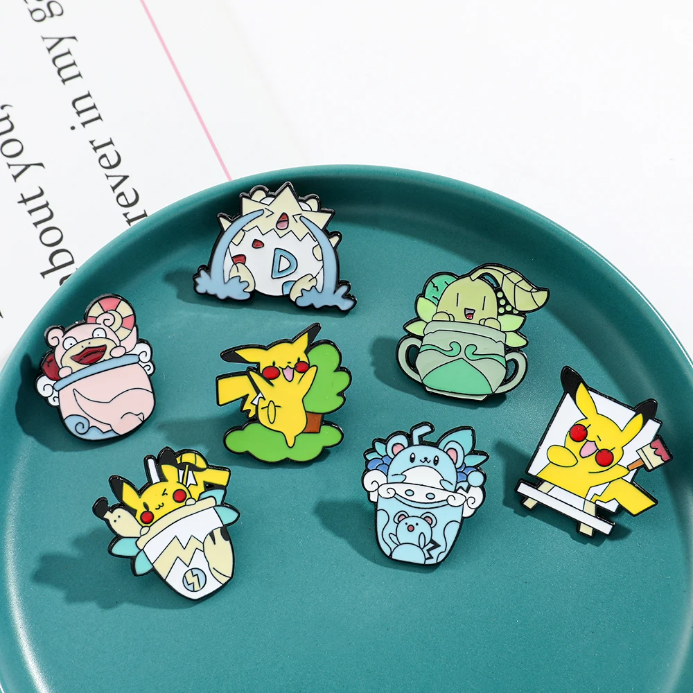 Pokemon Teacup Elf Series Enamel Pins Pikachu Togepi Brooch Metal Badges Accessories Birthday Party Children\'s Day Gifts