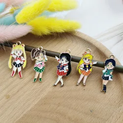 10pcs/lot Enamel Cartton Sailor Girl Moon Charms Pendant DIY Handmade Necklace Earrings Keychain Accessories Jewelry Making
