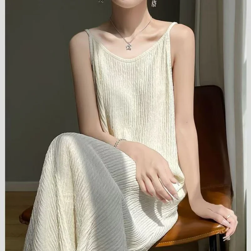Original Black White Chiba Pleated Suspender Fashion Slimming Dress Women's Cas…