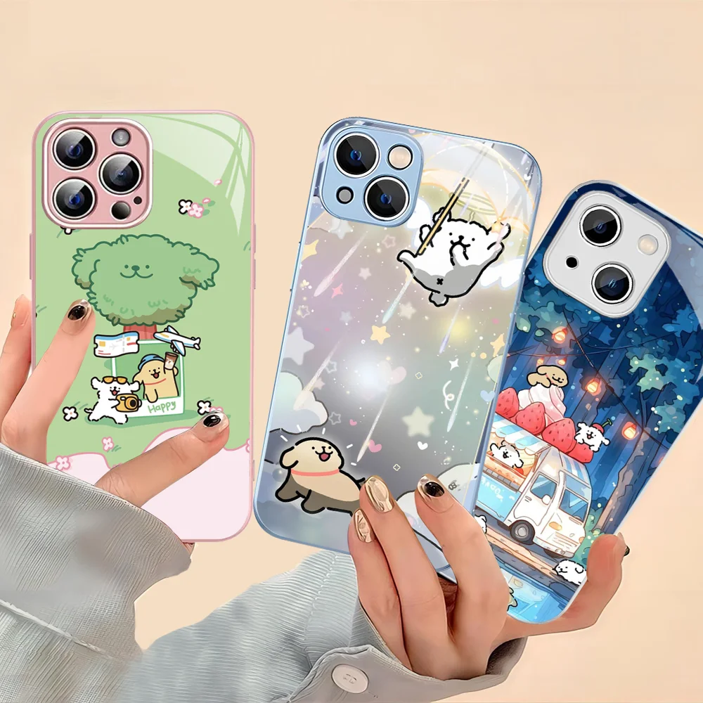 Cartoon L-Line D-Dog  Phone Case For iPhone 14 13 12 Mini 11 Pro XS Max X XR 14 Plus Tempered Glass Cover