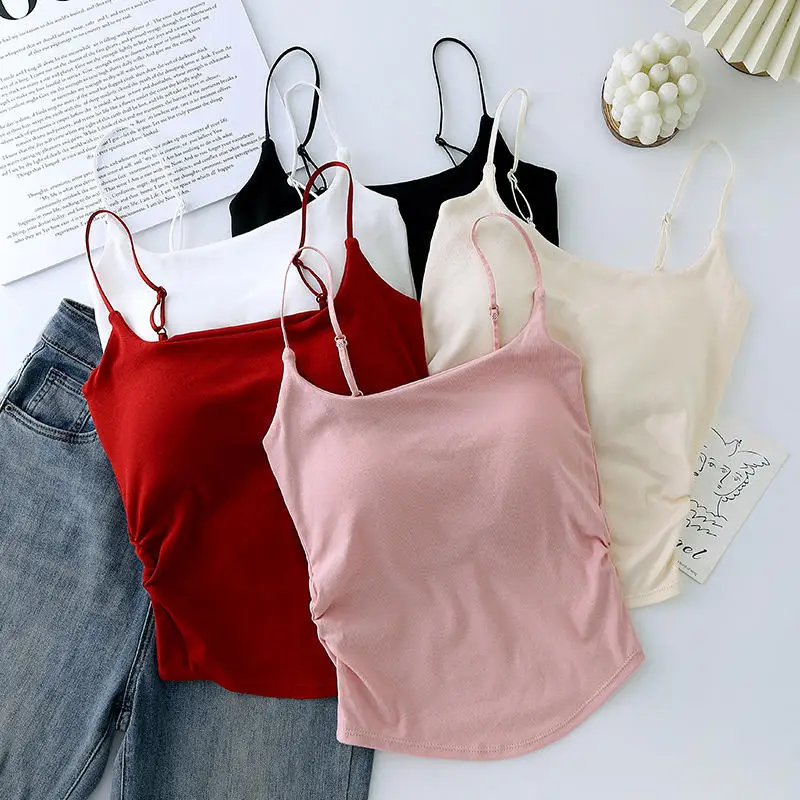 

Pure Desire Sweet Spicy Pleated Strap Vest Women's Built-in Chest Pad Inner Wear Outer Wear Design Slimming Beautiful Ba Wr...