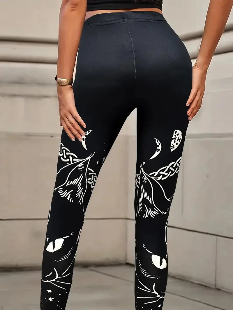 Printed tight stretch elastic waist comfortable casual leggings for women