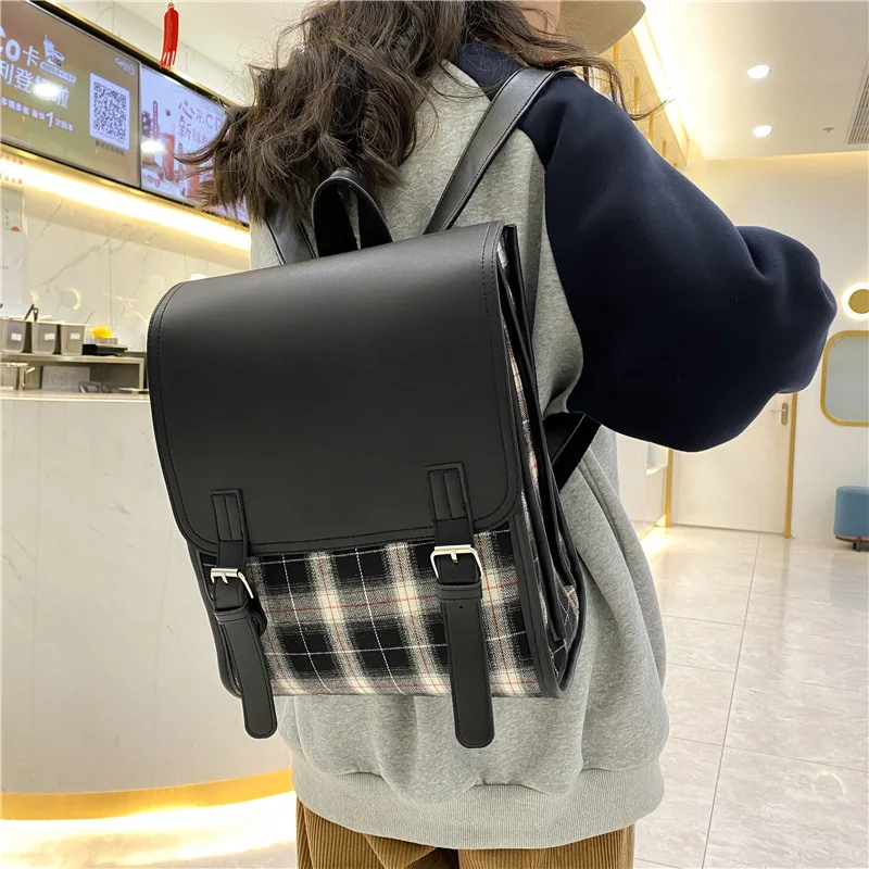 Japanese Preppy Plaid Y2k Aesthetic Schoolbags Trendy Patchwork Contrast Color Women\'s Handbags Casual Fashion Backpacks Women