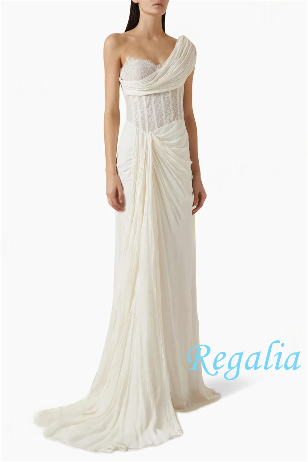 فستان سهرة شيفون أنيق مخصص عالي الجودة بكتف واحد فساتين العودة للوطن ذيل محكمة حديث فيستدو دي فيستا