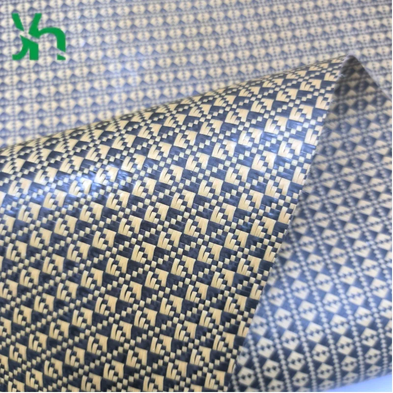 3K 200gsm イエローブラックチェッカーボードカーボンファイバーレザー生地TPUコーティング（バッグ、車内インテリア、スポーツ用品用）